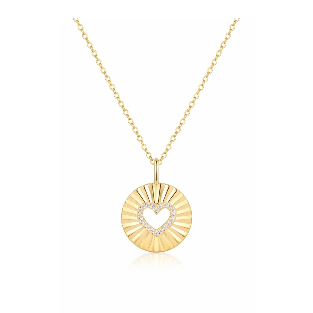 Tocara Gold Tone Sunburst Medallion Pave Crystal Heart Kim Necklace
